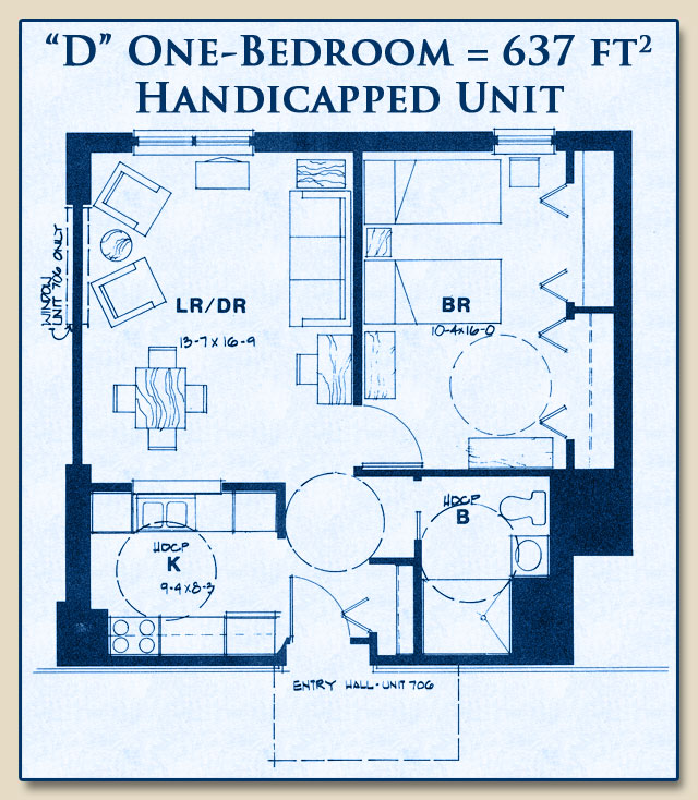 Unit D is for Handicapped Seniors has One Bedroom with 637 Square Feet